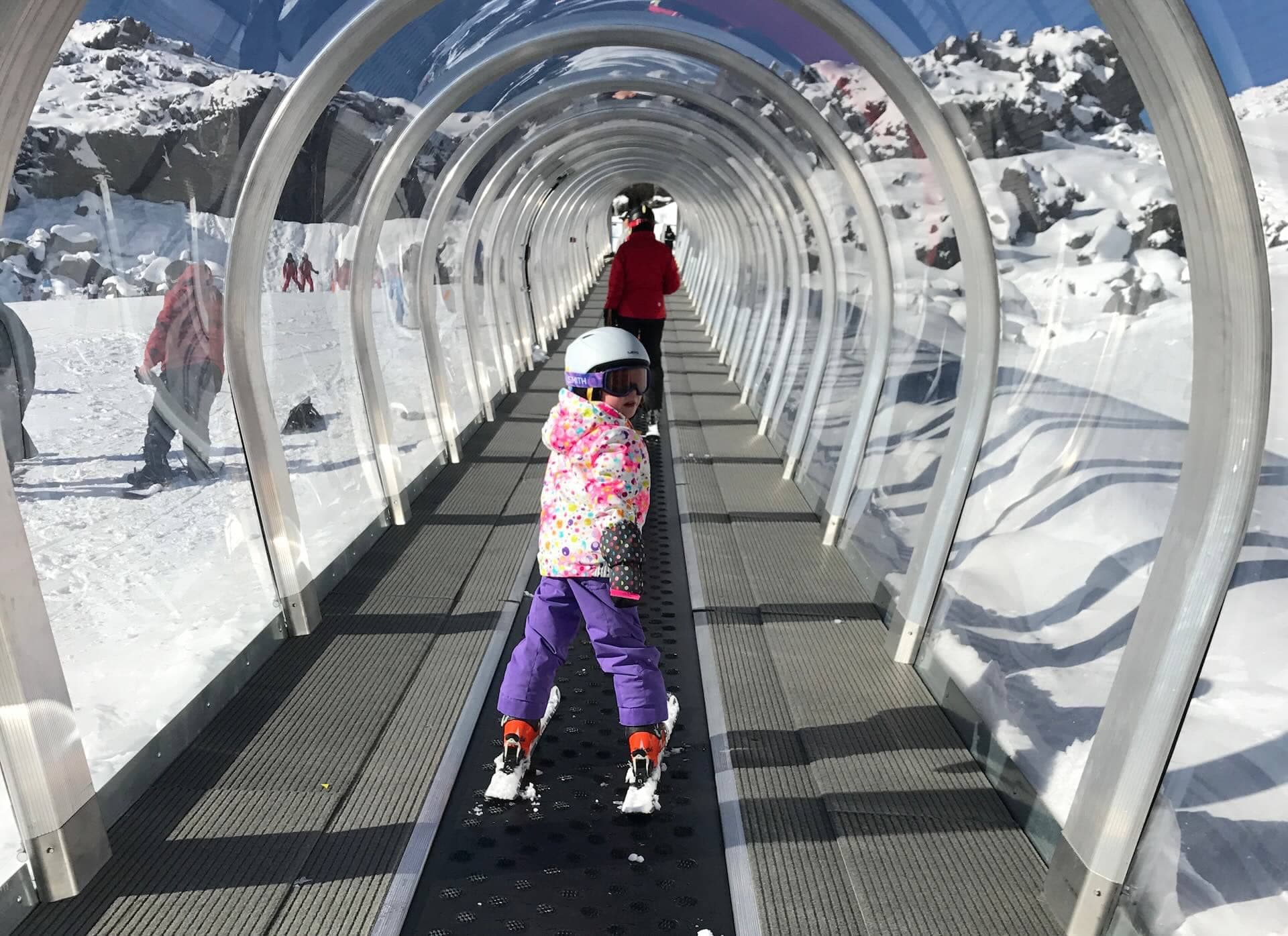 Snowboarding on Mt Ruapehu with mountain panorama